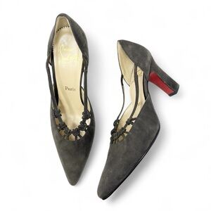 RARE Christian Louboutin Vintage Suede Pointed Toe Heels Pumps Grey Gray 38 8